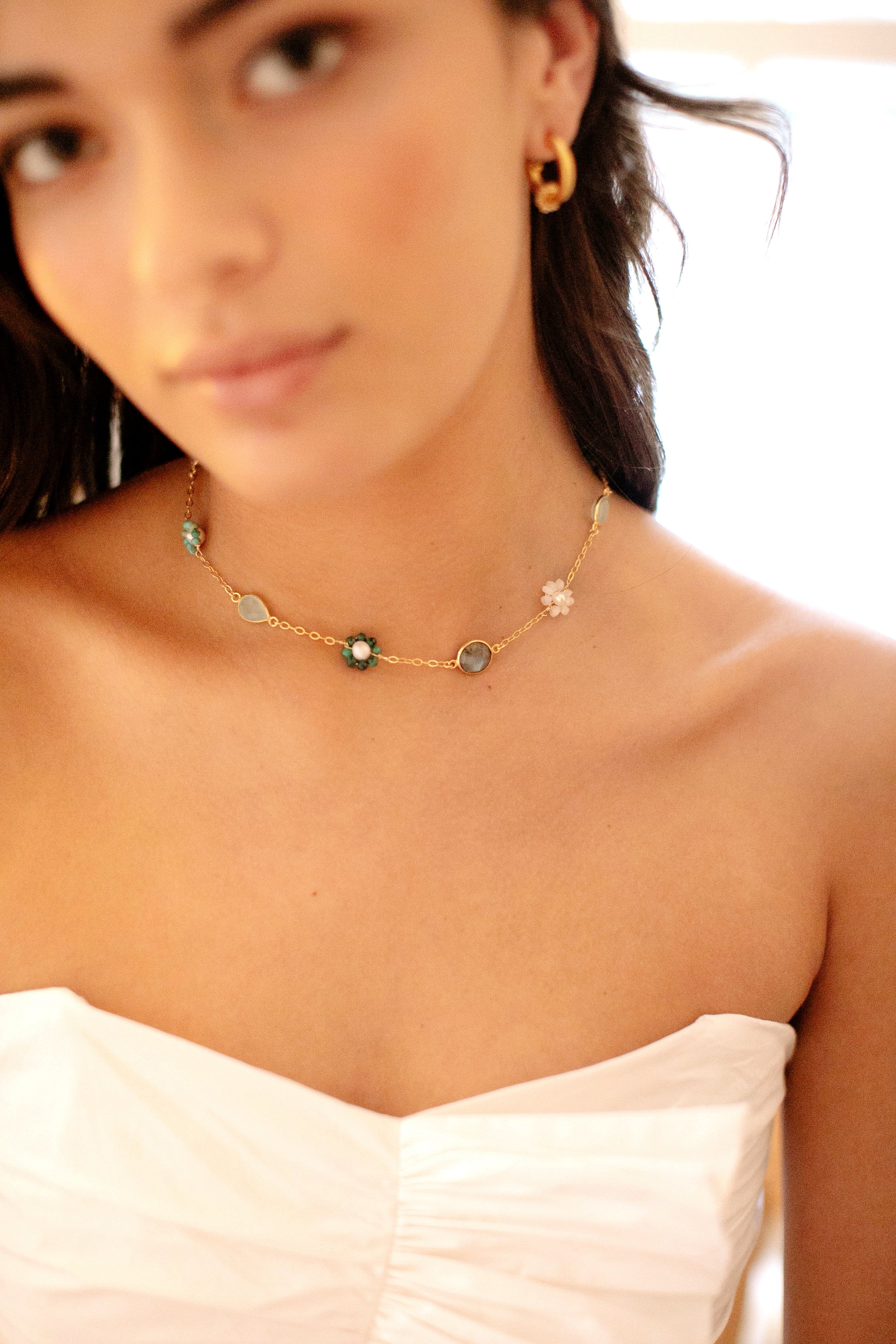 Brinker + Eliza Phoebe Necklace Neutral Gemstone Multi Brinker + Eliza Phoebe Necklace Neutral Gemstone Multi