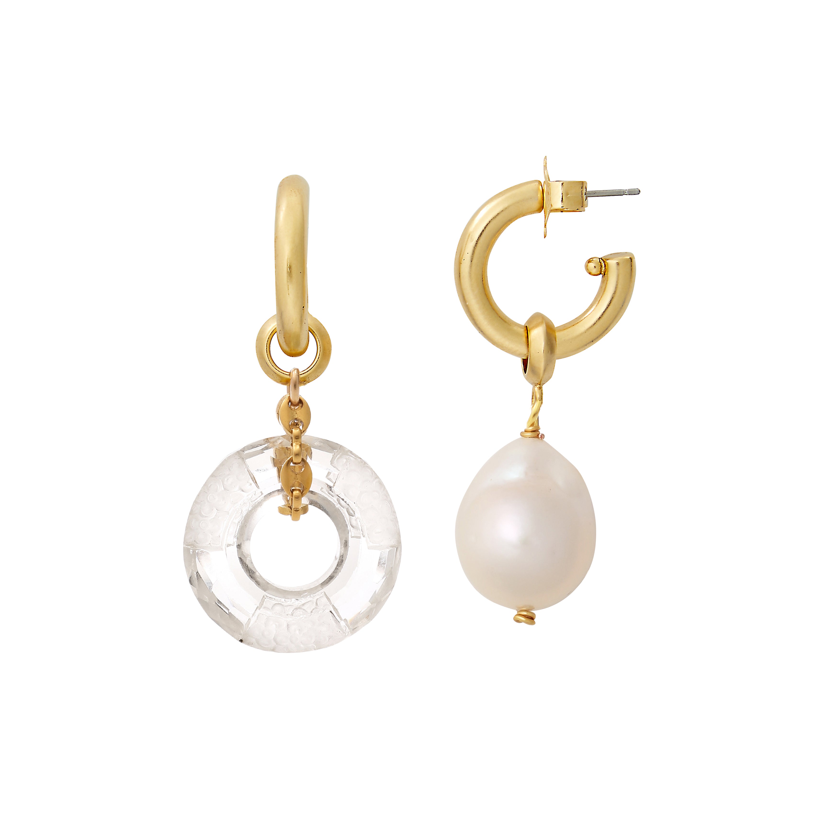 White Pearl Charm, 14K Gold Filled Crystal Pearl Charm, 5mm Pearl Hooplet,  Gold Ball Charm, Gold Earring Charms, Gold Charms, KL20-1024 